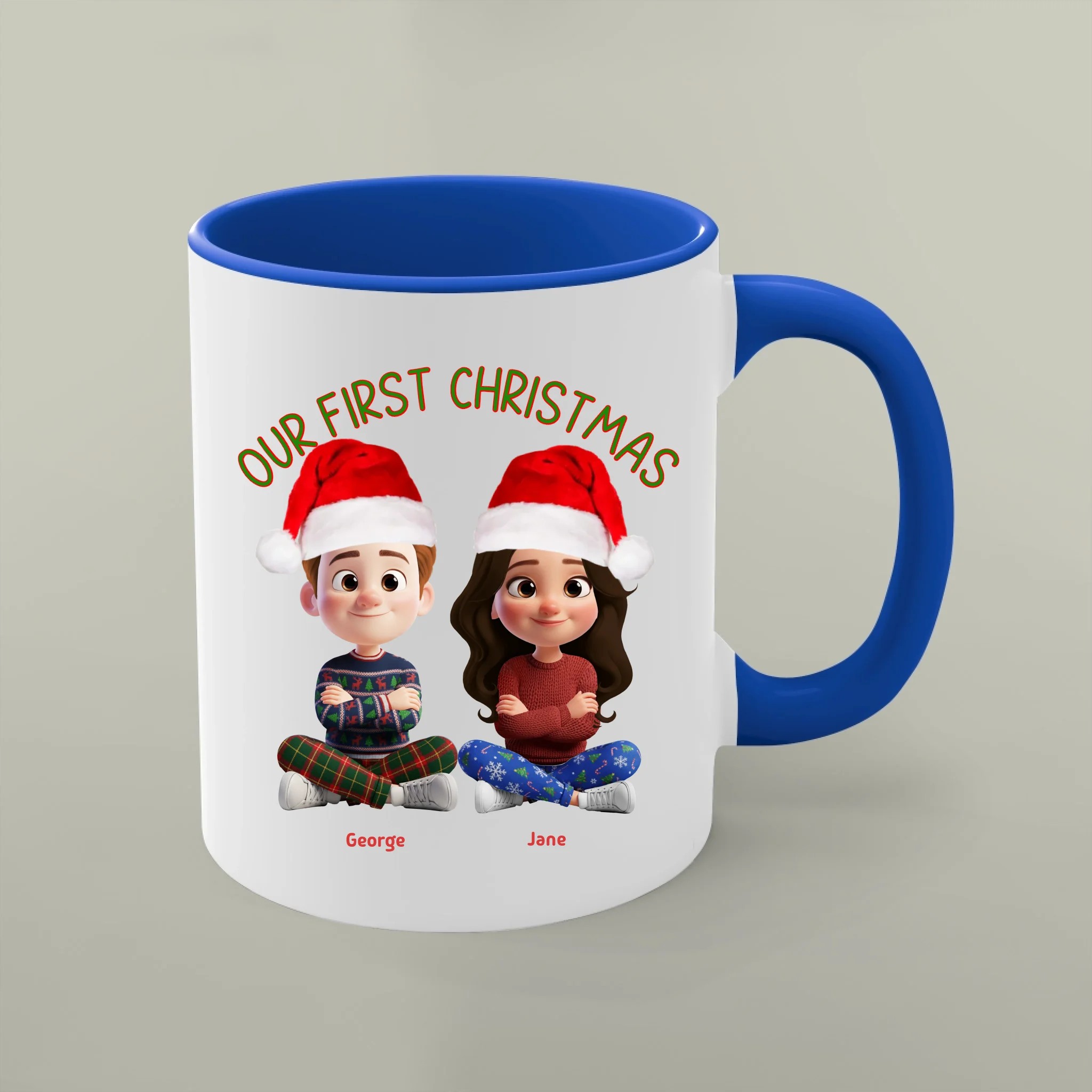 Our First Christmas — Custom Couple Accent Mug (11oz) | Pick Your People, Colors & Names